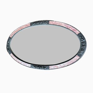 Espejo Art Déco ovalado en rosa, años 40