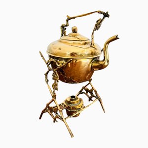 Antique Victorian Brass Spirit Kettle and Stand, 1880, Set of 2