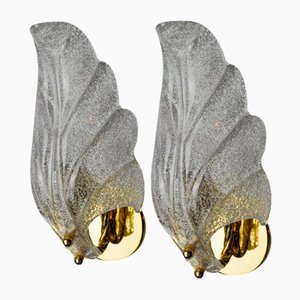 Frosted Murano Glass Leaf Sconces, Italy, 1970, Set of 2