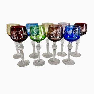 Roemer Colored Crystal Glasses, France, 1970s, Set of 9