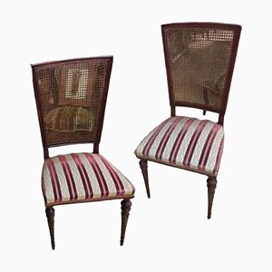 Antique Spanish Chairs with Upholstered Slatted Back, Set of 2