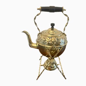 Antique Victorian Brass Spirit Kettle on Stand, 1880