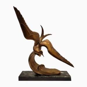 Irénée Rochard, Art Deco Gabbiano in volo, Scultura in bronzo