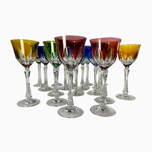 Verres Roemer Vintage en Cristal Coloré, France, 1970s, Set de 18