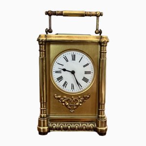 Grande Horloge Carrosse Victorienne Antique en Laiton, 1880