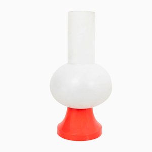 Lámpara de mesa Milkglass artesanal de metal rojo, años 70