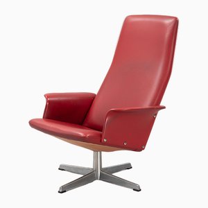 Vintage Pivoting Chair in Red Leather, 1960s