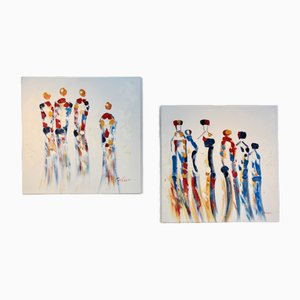 Calaro, Together, Oil on Canvas Paintings, Set of 2