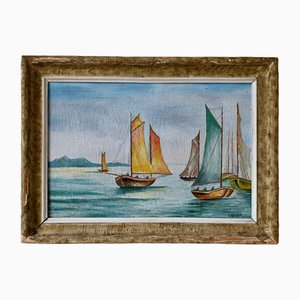 Barthel, Barcos con velas de colores, óleo sobre lienzo, años 20, enmarcado