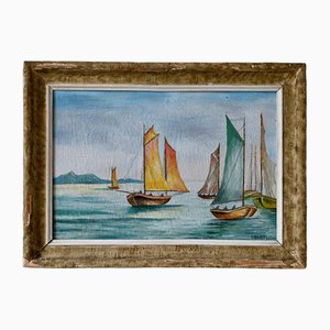 Barthel, Boats with Colored Sails, Oil on Canvas, 1920s, Framed