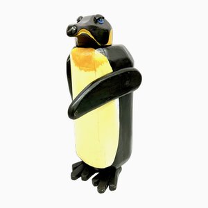 Escultura de pingüino vintage grande de madera tallada, años 70