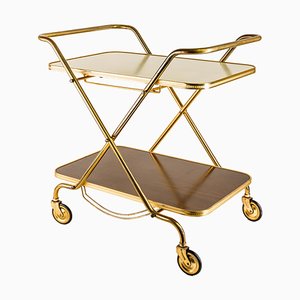 Mid-Century Serving Trolley in Brass and Wood, 1960s