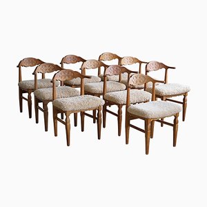Vintage Dining Chairs in Lambswool by Henning Kjærnulf, 1950s, Set of 10