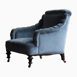 Antique Armchair in Blue Velvet