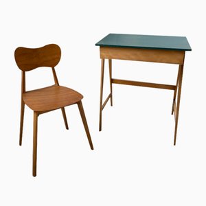 Schreibtisch & Kinderstuhl mit Kompassfüßen, 1960er, 2er Set