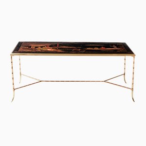 Chinese Lacquered Bamboo and Brass Coffee Table from Maison Baguès, 1960s