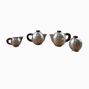 Art Deco Tin Teapots by René Delavan, 1920s, Set of 4