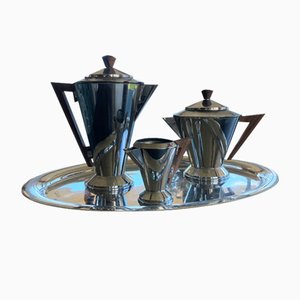 Set da tè Art Déco in metallo, anni '40, set di 4