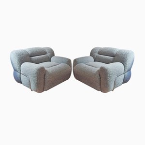 Chrome and Bouclé Lounge Chairs, Italy, 1970s, Set of 2