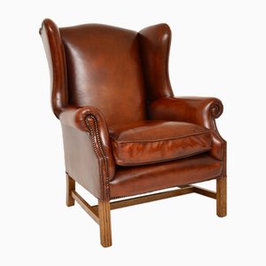 Vintage Leather Wing Back Armchair, 1950s