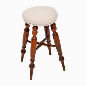 Tabouret Victorien Antique en Bois et Tissu, 1860