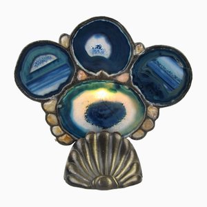 Lampe de Bureau Sculpturale en Agate Bleue et Pierre de Quartz, 1970s