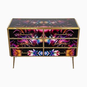 Chest of 6 Drawers in Multicolored Murano Glass