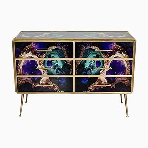 Chest of 6 Drawers in Multicolored Murano Glass