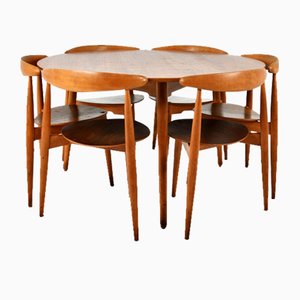 Heart Dining Table and Chairs attributed to Hans J. Wegner for Fritz Hansen, 1950s, Set of 7