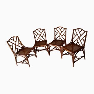 Chinese Chippendale Style Bamboo Dining Chairs, 1910, Set of 4