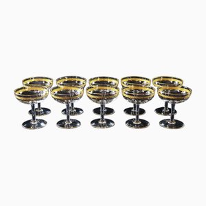 Saint Louis Roty Collection Champagner-Coupés aus vergoldetem Kristallglas, 1930, 10 Set