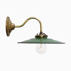 French Green Enamel and Brass Wall Lamp