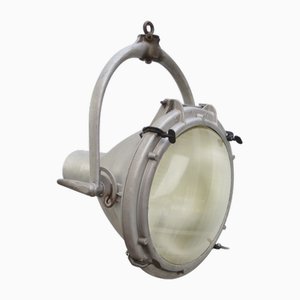 Vintage American Industrial Cast Aluminum & Frosted Glass Hanging Spotlight by Crouse-Hinds, Canada