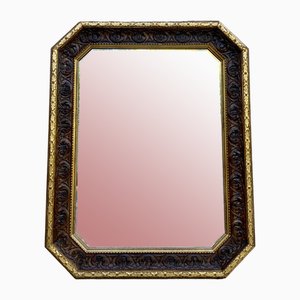 Octogonal Wall Mirror with Carved Gold Wooden Frame, 1940s