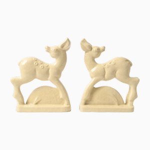 Art Deco Ceramic Roe Deer Bookends, 1930s, Set of 2