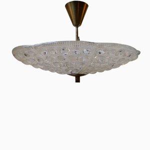 Vintage Floating Crystal & Brass Chandelier by Carl Fagerlund for Orrefors, 1950s