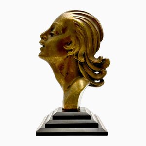 Estatua femenina francesa Art Déco de bronce, años 30