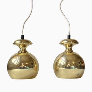 Vintage Brass Pendant Lamps attributed to Hans-Agne Jakobsson for Markaryd, 1960s, Set of 2