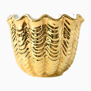 Vintage Italian Ceramic Gold Shell Plant Pot, 1960s