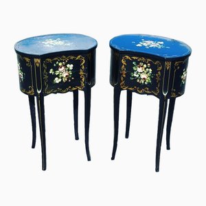 Vintage Bedside Tables with Flowers, Set of 2