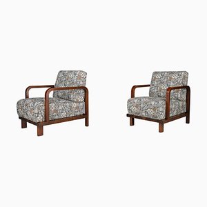 French Art Deco Fabric Lounge Chairs, 1930s, Set of 2