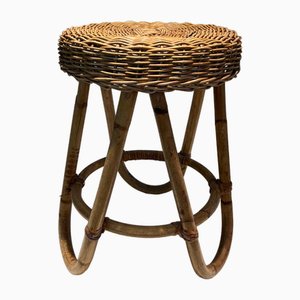 Vintage Rattan Hocker, 1970er