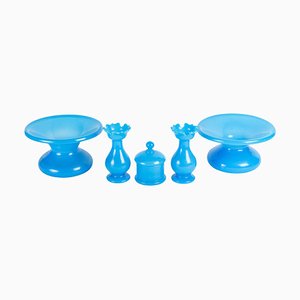 Blaues Napoleon III Opalglas Set, 1800er, 5 . Set