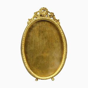 French Louis XVI Bronze Oval Desktop Picture Frame, 1900s