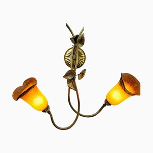 Gilded Brass and Floral Leafs Wall Light, 1960