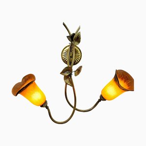 Wandlampe aus vergoldetem Messing mit floralen Blättern, 1960