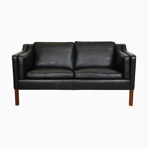Vintage 2212 Two-Seater Sofa in Black Leather by Børge Mogensen for Fredericia, 1990s