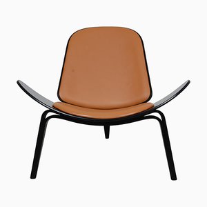 CH07 Black Shell Chair in Cognac Leather by Hans Wegner for Carl Hansen & Søn, 2000s