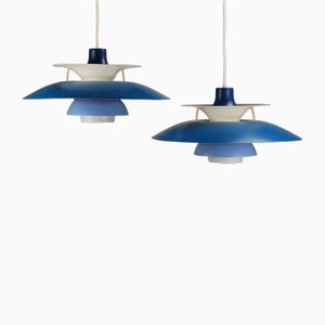 2 Blue Ph5 Louis Poulsen Pendant Lights | Vintage 1970's | Original Poul Henningsen Lamps Restored