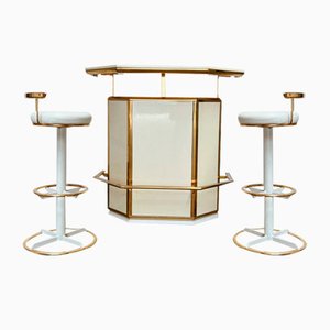 Regency Hollywood Cocktail Bar and Stools, 1970s, Set of 3